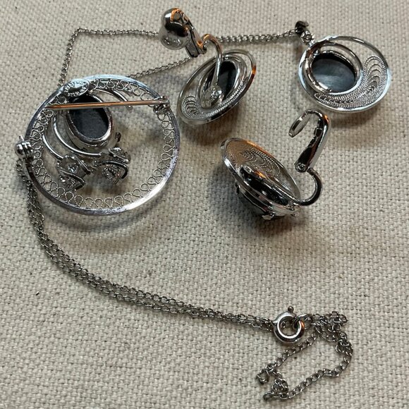 1950s Black Hematite Sterling Silver Jewelry Set – by Zeidell’s – Boxed - Picture 9 of 10